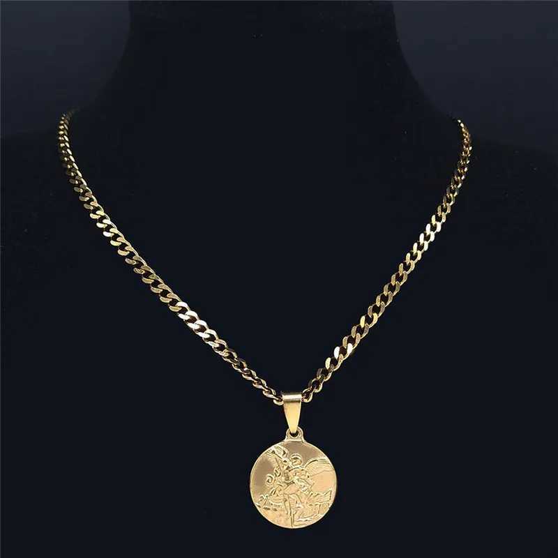Archangel Saint Michael Stainless Steel Chain Necklace for Women/Men Gold Color Pendant Necklaces Jewelry colier homme NK62S02 W250612