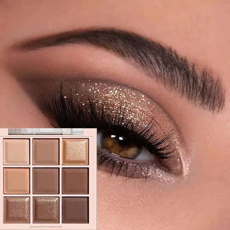 9-color eyeshadow palette, coffee brown nude tones, matte glitter metallic finish, smoky makeup, party & stage free shipping