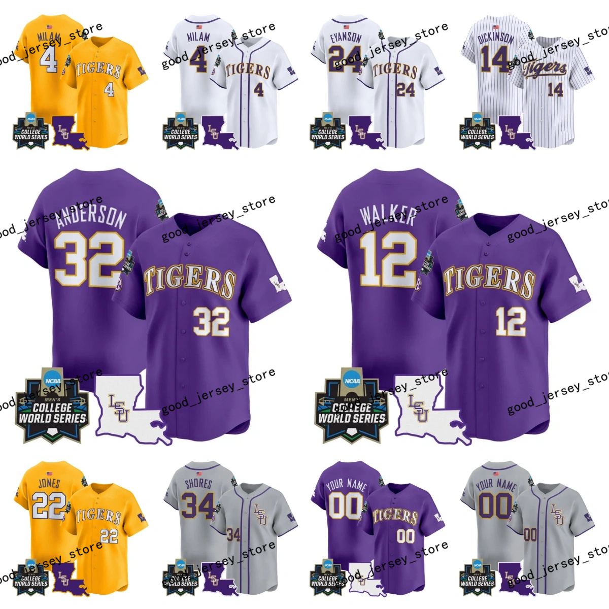 2025 World Series LSU Baseball Jersey LSU Tigers Jerseys Kade Anderson Luis Hernandez Daniel Dickinson Anthony Eyanson Chase Shores Steven MilamTodd Walker AA