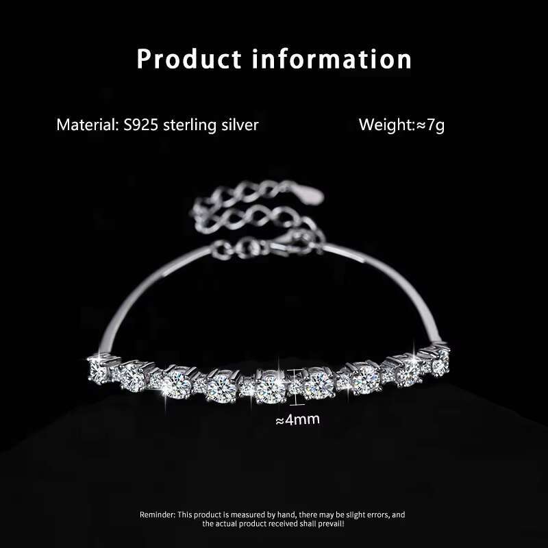 Fine Jewelry S925 Sterling Silver Full Diamond Moissanite Adjustable Bracelet for Women Birthday Gift
