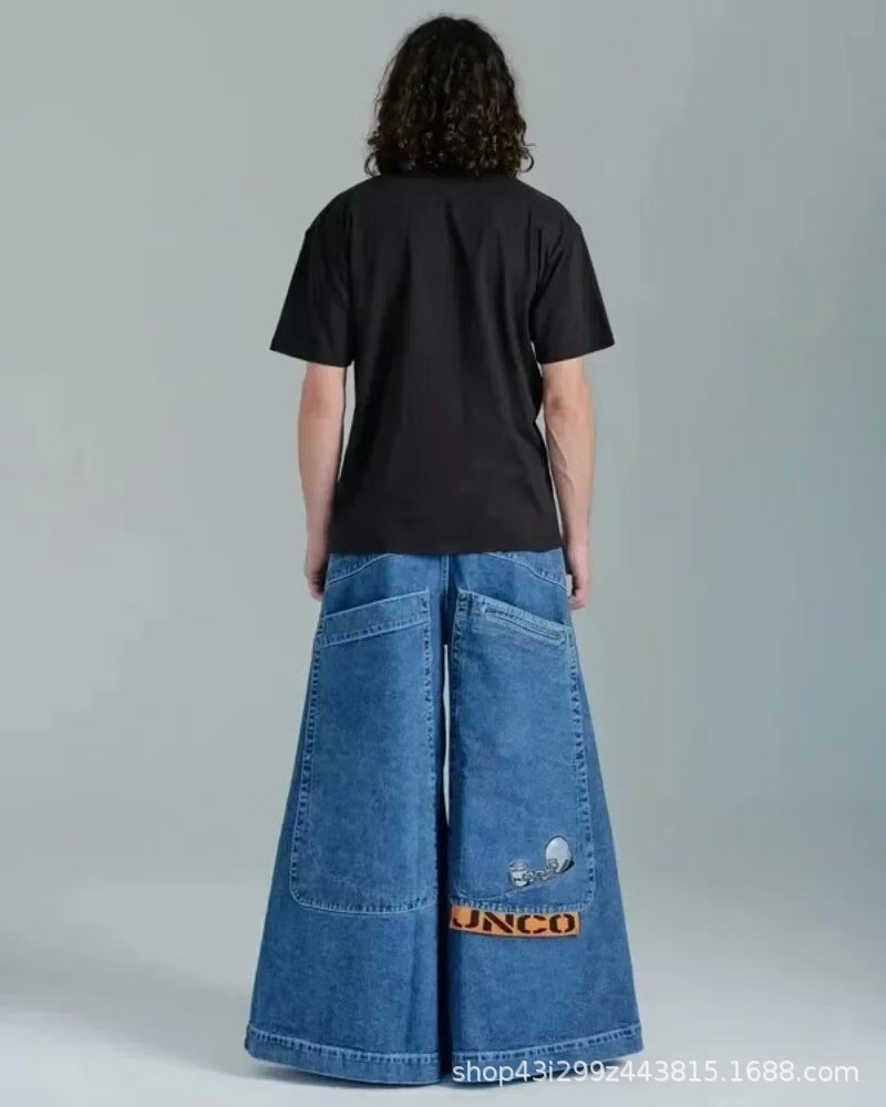 Y2K JNCO Baggy Jeans - Embroidered Hip Hop Wide Leg Pants | Gothic Tribal Streetwear | High Quality Black Trouser