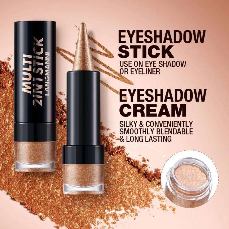 NEW 2 IN 1 Pearlescent Eye Shadow Pen Pointed Eyeliner Stick Caramel Brown Black Makeup Silky Smooth Lasting Eyeshadow free shipping