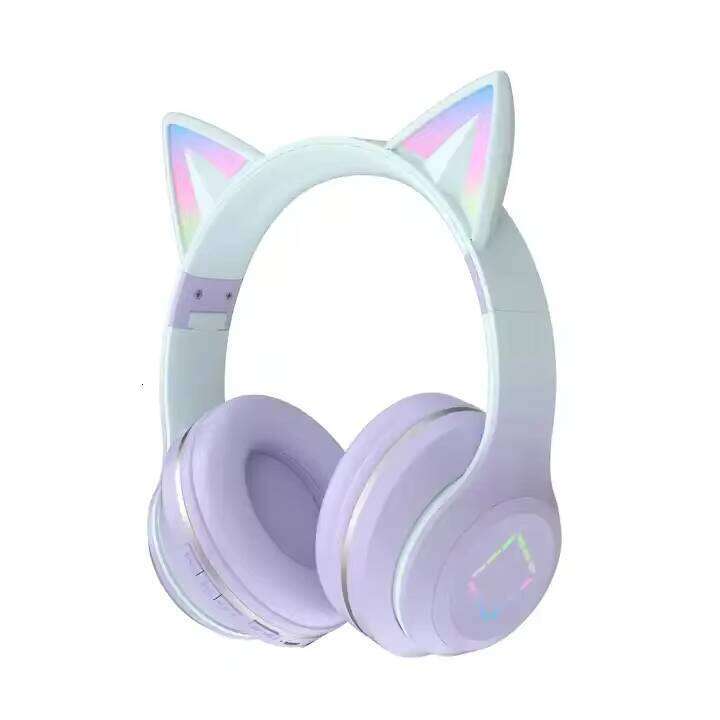 DHgadgets Wireless Cat Ear Headphones with LED Light Bluetooth Headset Over Ear Foldable Headphones with Mic for Kids Teens Girls Boys
