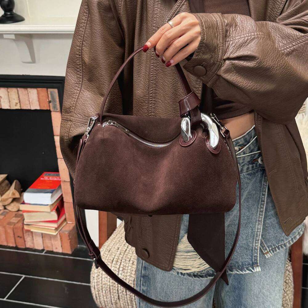 Designer Bag Motingsome Natural Suede Bag Women Underarm Saddle Bags Fashionable Mini Tote Crossbody Genuine Leather Pouch Handbag New