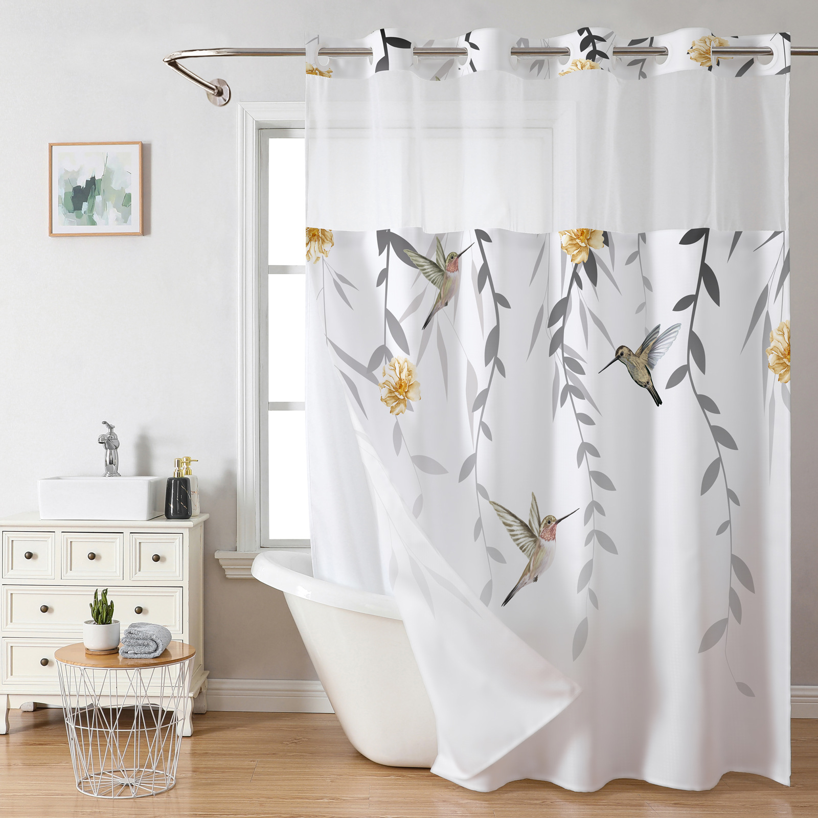 B326 waterproof shower curtain 3D digital printing polyester shower curtain bathroom punch-free blocking partition curtain