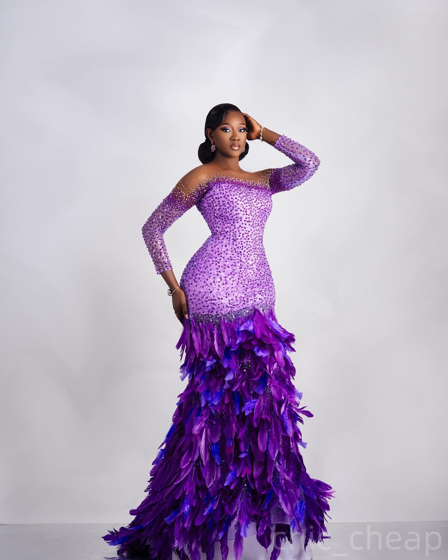 Purple Mermaid Prom Dresses 2025 Crystals Sequined Feather Luxurious Evening Formal Party Second Birthday Engagement Gowns Plus Size Dress For Special