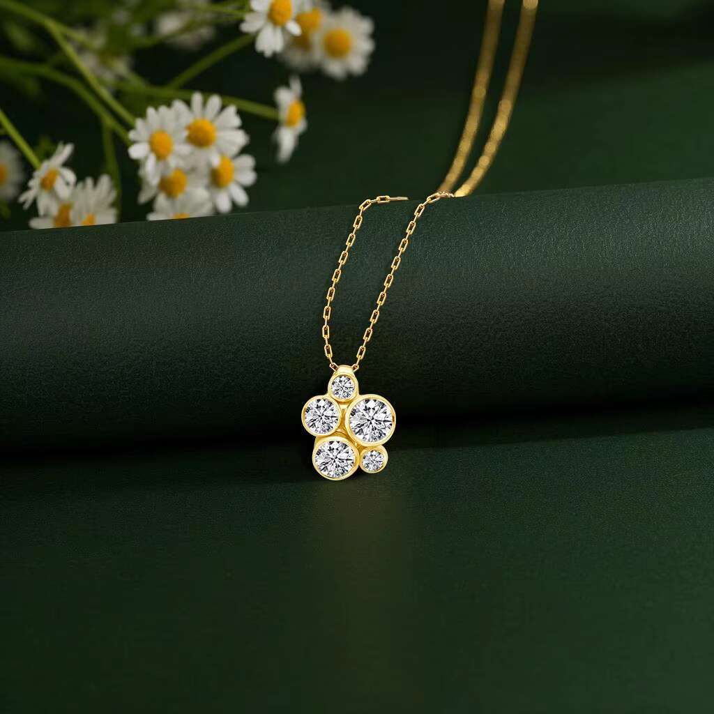 Fine Jewelry Woman Birthday Engagement Gift 14K Gold Hollow Moissanite Irregular Personalized Flower Pendant