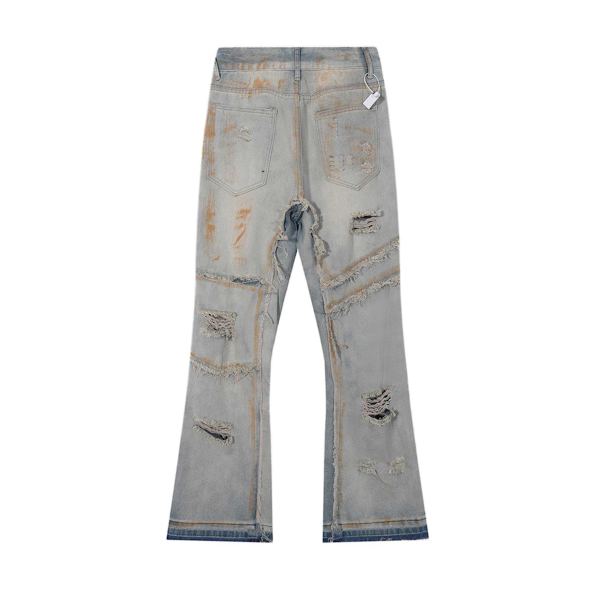 Vintage Splash-ink Skinny Ripped Jeans Man Distressed Denim Washed Pants Hip Hop Destroyed Slim Flare Jean Streetwear Y2k Hole W250612