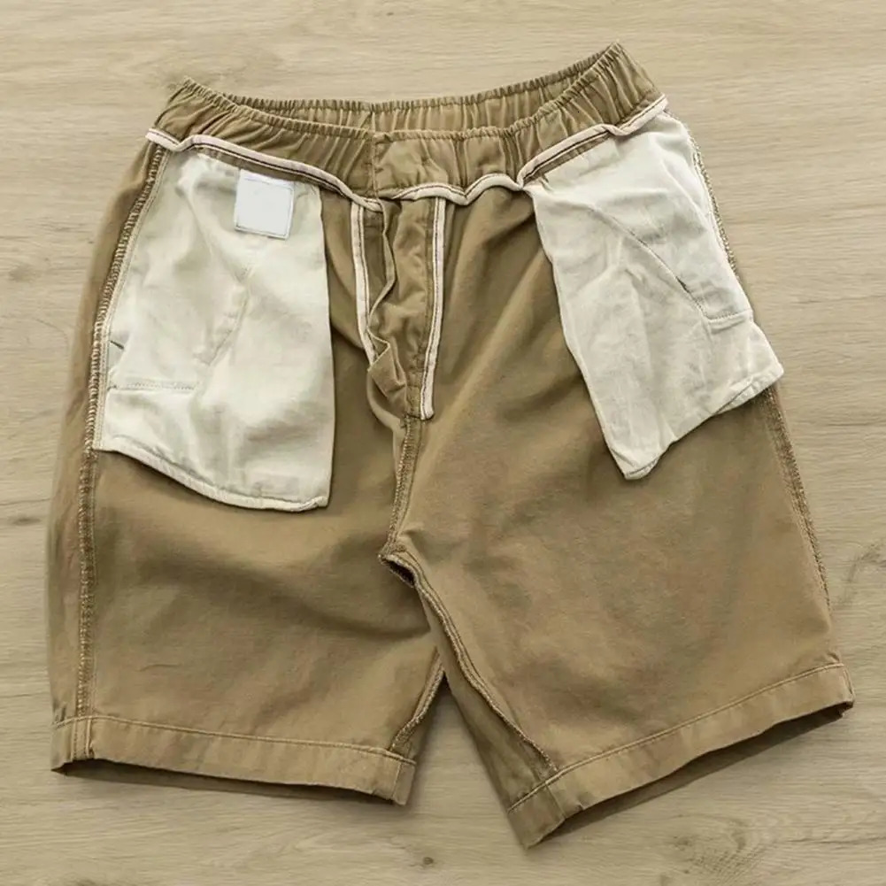 Summer Men Shorts Solid Color PatchPocket Drawstring Elastic Waist Half Trousers Casual Straight Male Cargo 250611Z