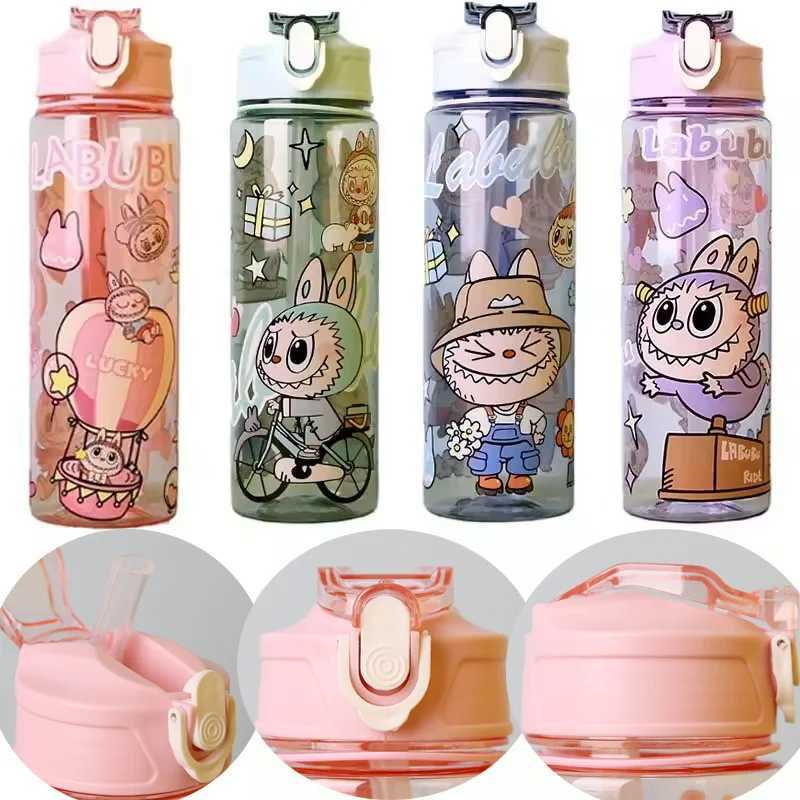Travel Portable 800Ml Cartoon Labubu Water Bottle with Straw - High-Capacity and Great Kids Birthday Gift X250612