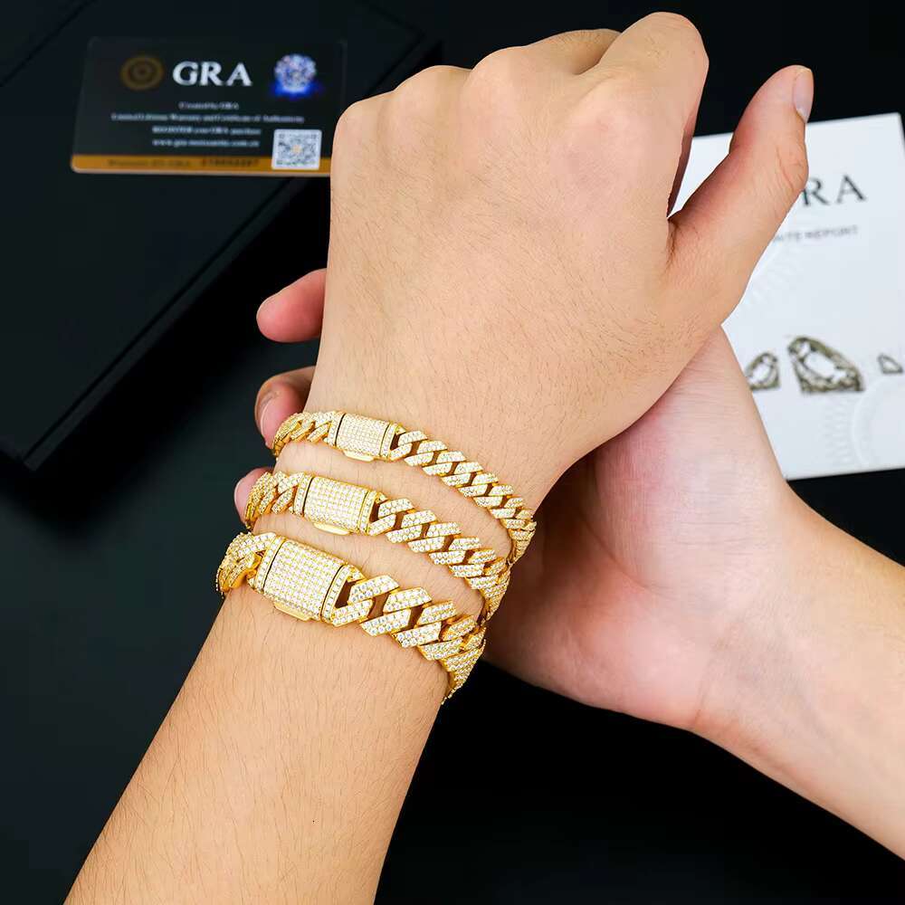 Fashion Jewelry Hip Hop Cuban Chain Gold Plated Men D VVS Moissanite Cuban Link Chain Passed Diamond Tester