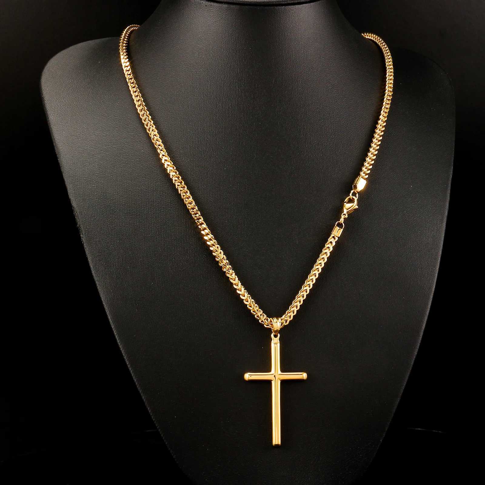 Punk Cross Pendant Link Chain for Men Women 316L Stainless Steel Hip Hop Necklace Gold Silver Fashion Jewelry Gift Waterproof W250612