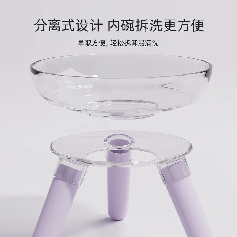 Ins Glass Cat Dog Bowl Increased Height To Protect Neck Drinking Water Large Diameter Luxurious Transparent Pet Feeding Bowl 250612