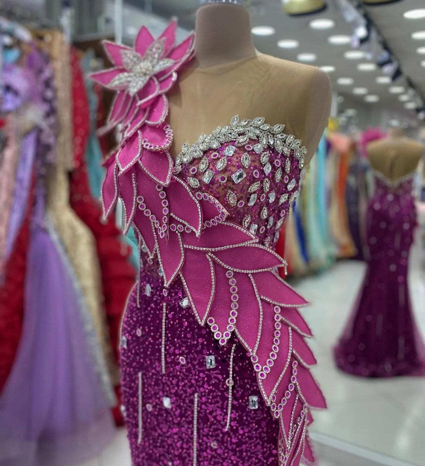 Purple Mermaid Prom Dresses 2025 Florals Crystals Sequined Sheer Neck Evening Formal Party Second Birthday Engagement Gowns Plus Size Dress For Specia