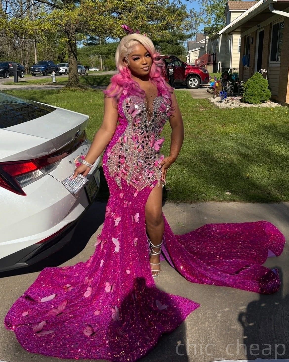 Fuchsia Mermaid Prom Dresses 2025 Crystals Beaded Florals Sequined Evening Formal Party Second Birthday Engagement Gowns Plus Size Dress For Special O
