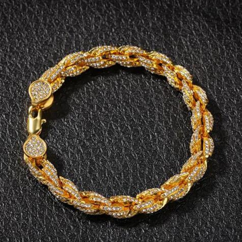 GOLD ROPE 9MM CZ BLING BLING BRACELET Mens Iced Out Rose Gold Rope Chain Bracelets Simulated Diamonds Mens Hip hop Bracelet