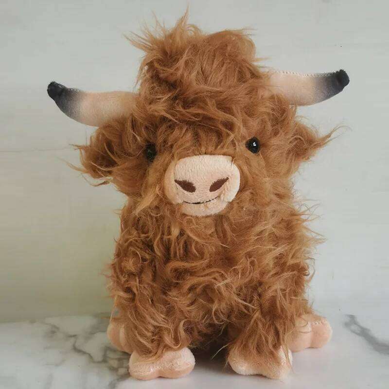 Free shipping CYISONAL Highland Cow Stuffed Animals Plush Toy Fluffy Bull Animal Doll Soft Gift for Kids Boys Girls, 10 Inches Tall