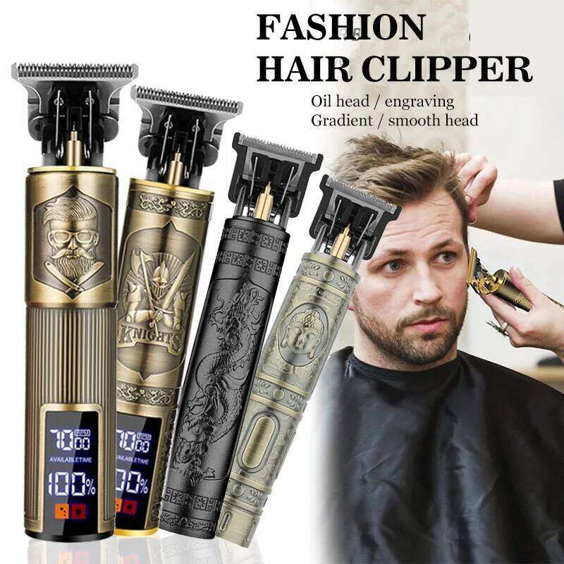 Vintage T9 Electric Hair Clipper Professional LED Display Dragon Carving Beard Shaver for Barber Shop Haircutting hine g250612