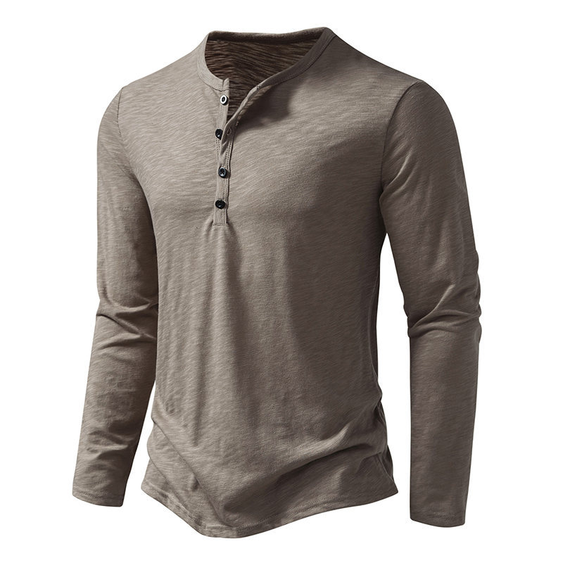 Shirt Men's Cotton Button Henley neck Shirt Long Sleeve Casual Button Solid color Fashion T-Shirts New Men's Slub Cotton Henley Neck Long-Sl