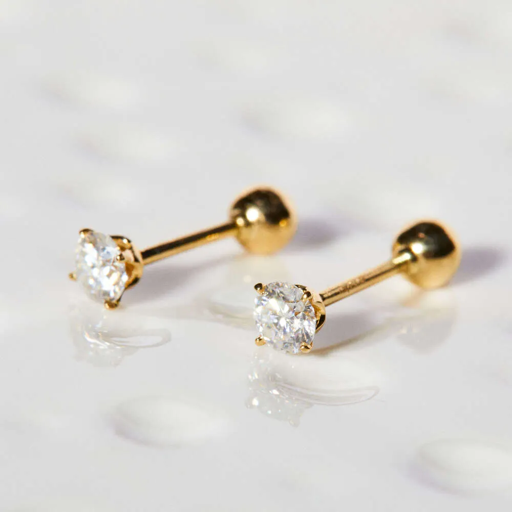Newest Popular Solid Gold 2 Side Wearing Labgrown Dia Earring Studs With Ball Shape Screw Back