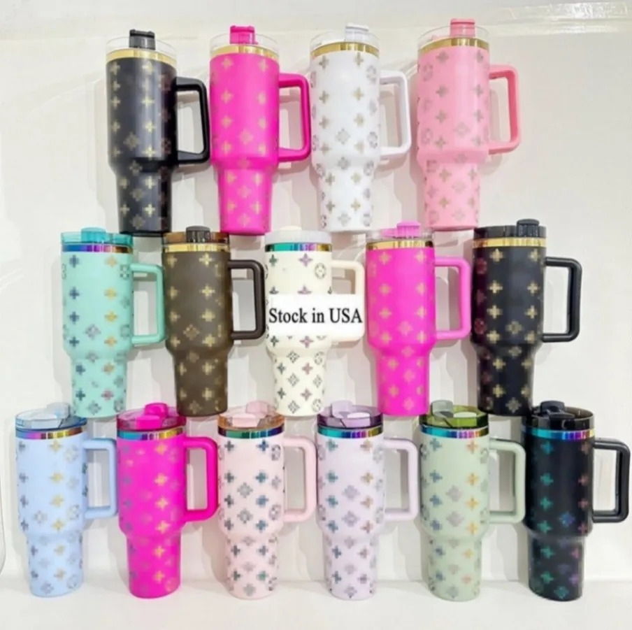 Designer Cup US Stocks 40Oz Cup Tumbler coffee mug Handle Straw 304 Stainless Steel Car Cups With Lid For Gift Mugs Tea