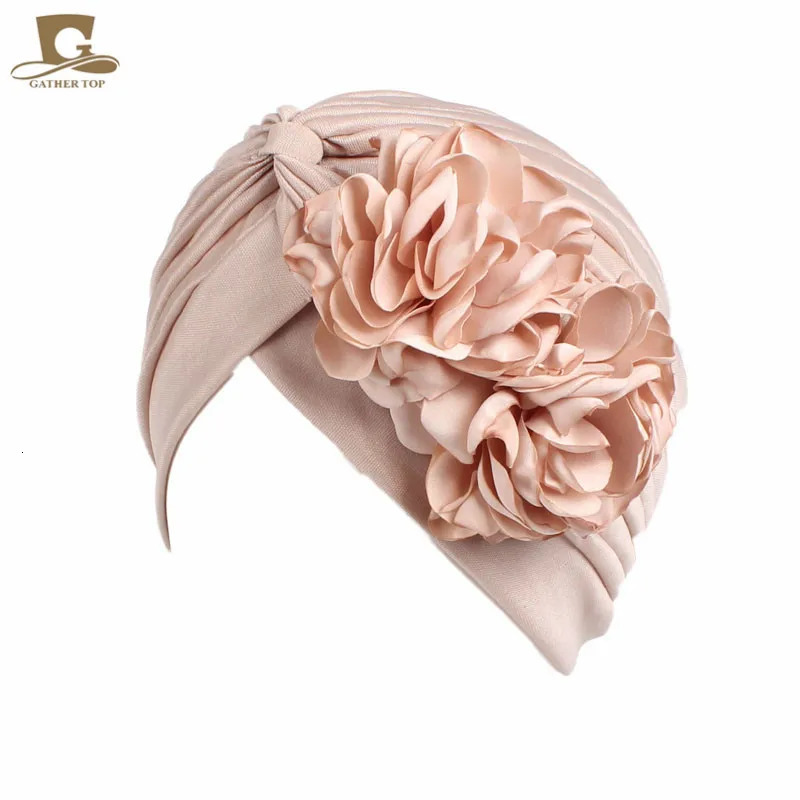 vintage double flower beanie turban style hat women headbands Turbante hair accessories 250612