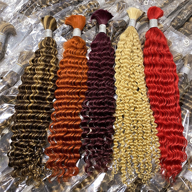 #4 Brown Bulk Human Hair For Braiding Chocolate Brown Deep Wave Human Hair Bundles No Weft Bundles For Women Hair Extension boho 250107