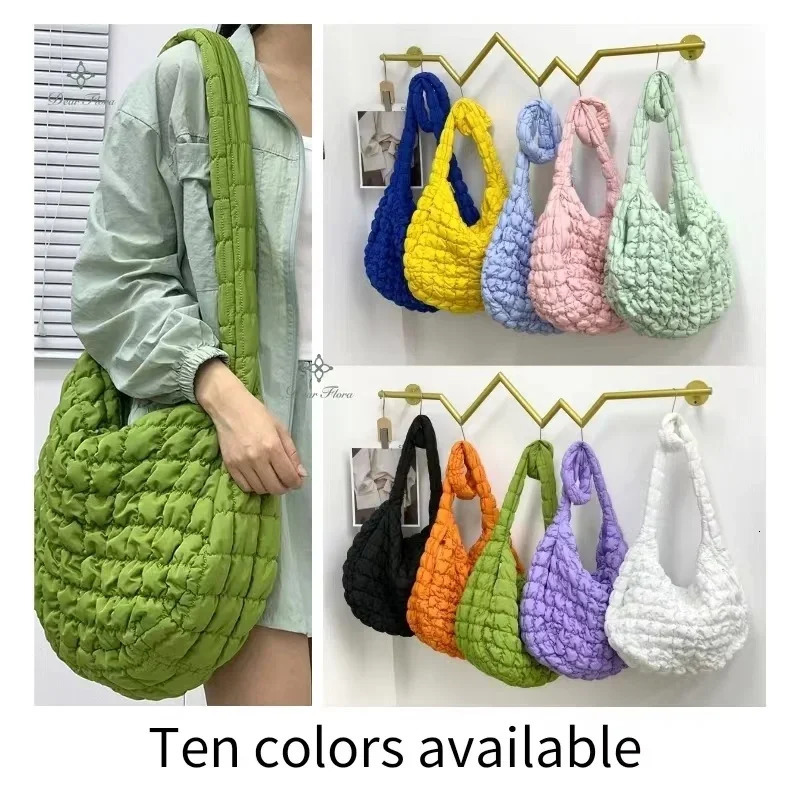 Style Casual Ruched Oversized Women Shoulder Bags Quilted Padded Crossbody Bag Large Capacity Nylon Tote Big Shopper Purses 250606
