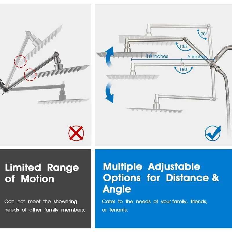 Bath 12 Rainfall Shower Head with Handheld Spray Dual Rain Showerhead with High Pressure 10-Setting Wand Combo X250612