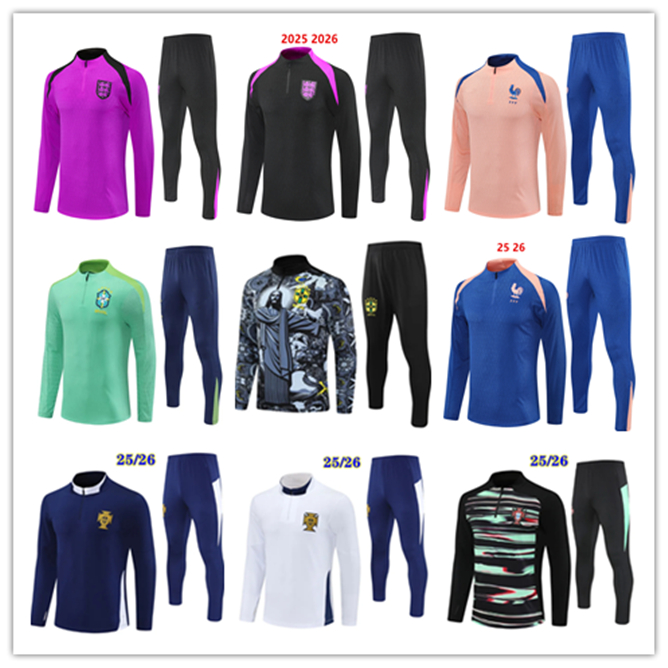25 26 Various national teams Brazil football tracksuit 2025 2026 Half pull Men kids soccer tracksuit kits Training suit jogging chandal survetement