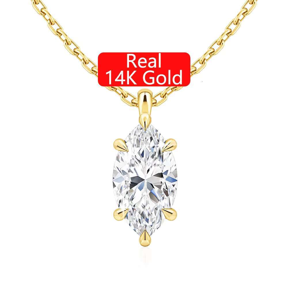 Quality Jewelry Supplier Custom Wholesale Woman 6 Claws 0.5ct 1ct 2ct Marquise Cut Moissanite Pendant Real 585 14K Gold Jewelry