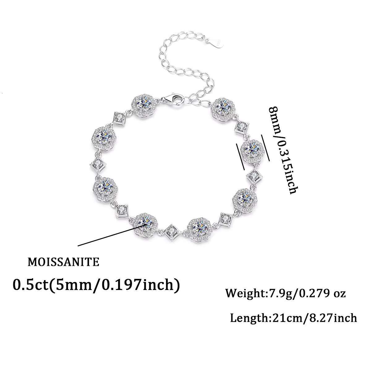 Luxury Diamond Moissanite vvs D Color single 0.5ct 5mm Tennis Round Cut Women Bracelet for Women s925 Silver Fine Jewelry