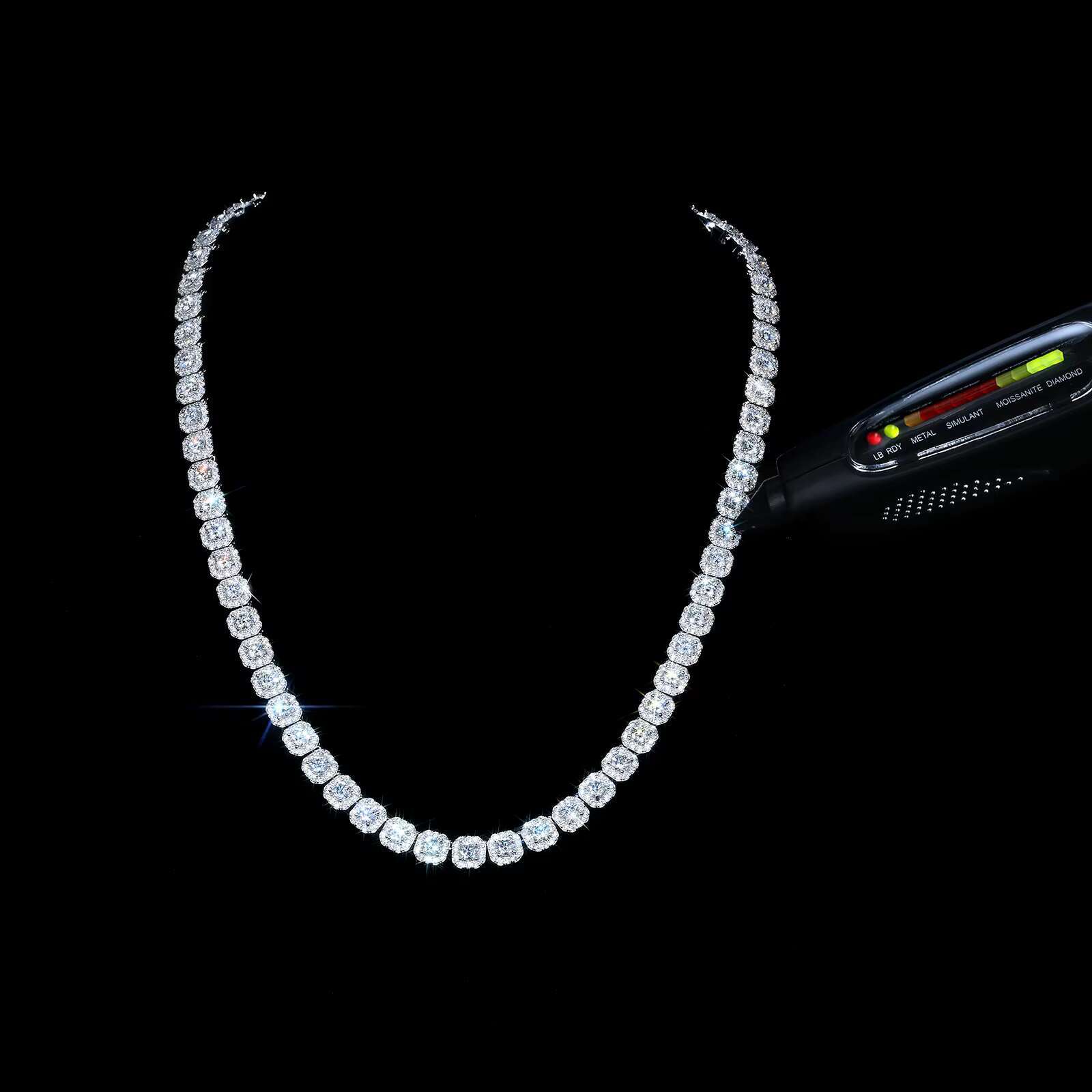 Fine Jewelry 925 Sterling Silver 8mm Cuban Link Chain Moissanite 100% Pass the Diamond Test Men Necklace