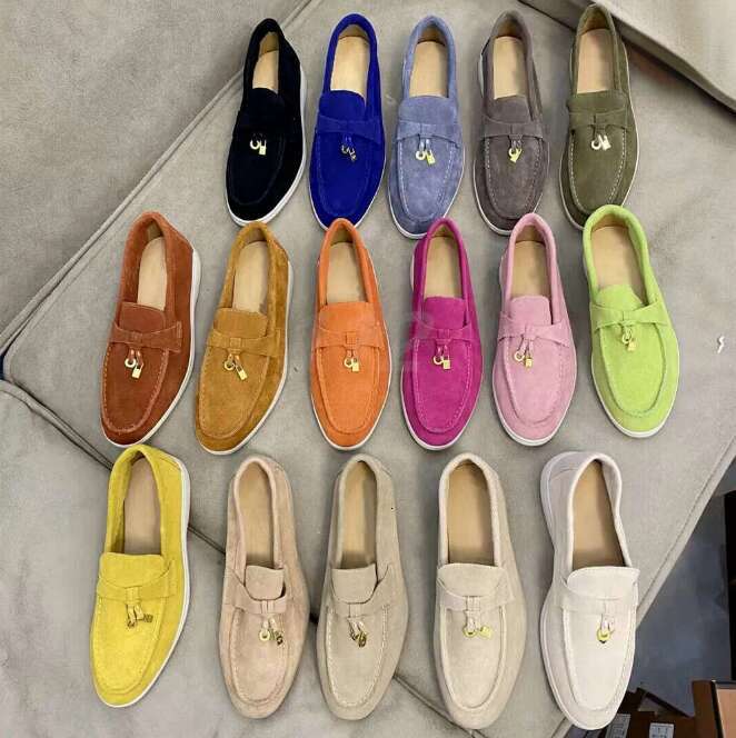designer shoe Designers Dress shoes Couple style womans men top quality Cashmere Leather loafers High elastic beef tendon bottom casual Flat Heel Soft sole Shoe a2