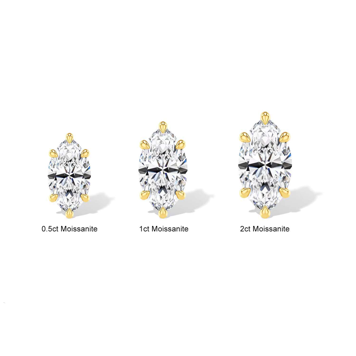 Classic Luxury Jewellery 6 Prongs Woman Birthday Gift 14K Gold Marquise Cut Moissanite Diamond 0.5ct 1ct 2ct Stud Earrings