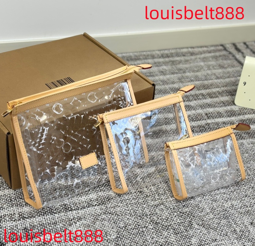 Luxurys designer bag three in one transparent storage bag organizing bag toiletries bag High quality fashion makeup bag cosmetic bags wallet Free Shipping