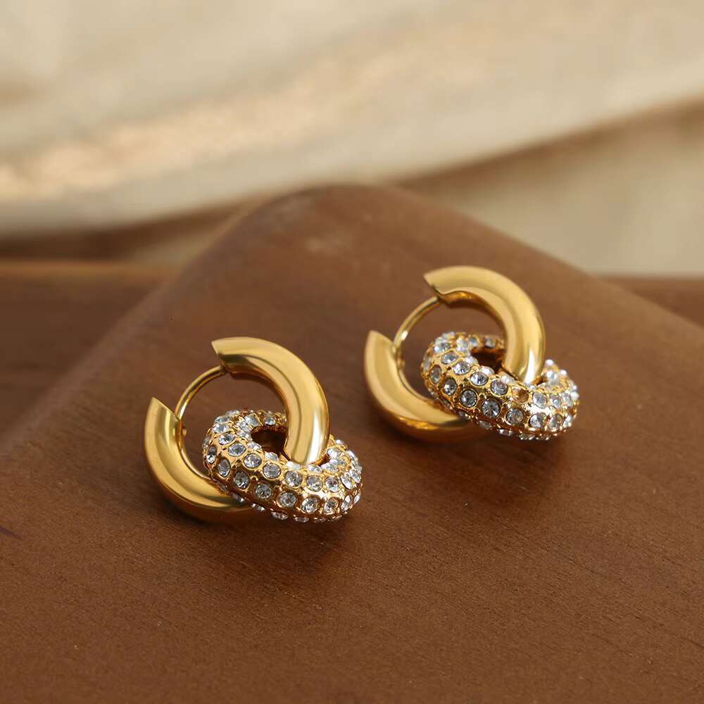 Detachable French Cubic Zirconia Hoop Earrings Ins 18k Gold Plated Simple Earring Stainless Steel Vintage Earring for Women