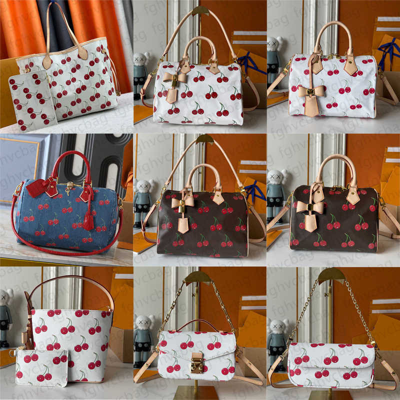 Sakura Takashi Murakami Crossbody Desiqner Cherry Rose Speeds Boston Shoulder Bag Pink Denim Letters Print Shopping Travel Bags For Women