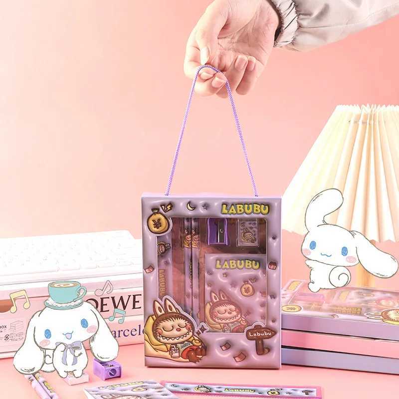 Kaii Labubu Stationery Set with Pencil Case for Kids Children Aesthetic School Learning Supplies Organizer Students Gift XJ250612