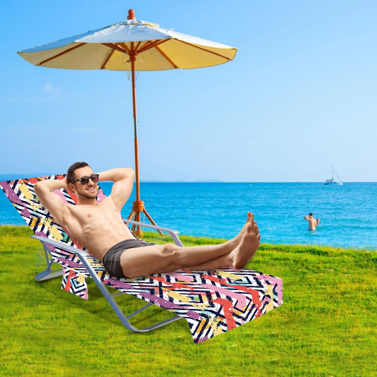 Beach Chair Cover Holiday Garden Swimming Pool Lounger Chairs Cover With Storage Pocket Summer Element Seaside Beach Towel 250611bj