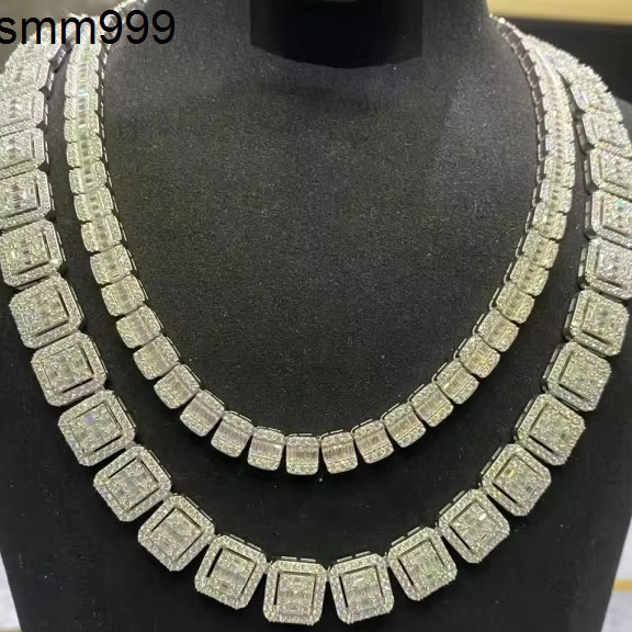 New Mens and Womens Square Necklace 925 Silver Baguette Diamond VVS Moissanite Luxury Cuban Chain