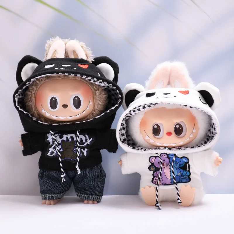 15cm/17cm Labubu Doll Clothes Sitting Party 1st 2nd Generation Outfit White Black Bear Hoodie DIY Gifts M250612