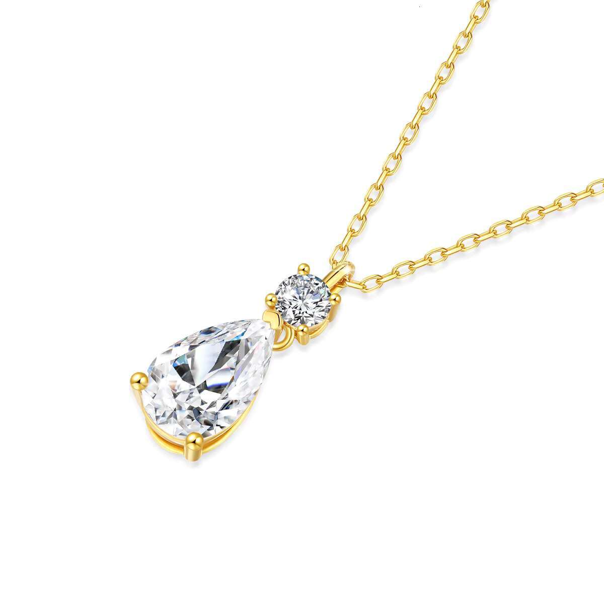 Luxury Jewelry Gold Woman Engagement New Year Gift 3ct Pear Cut Moissanite Pendant Hollow 14K Real Gold Necklace