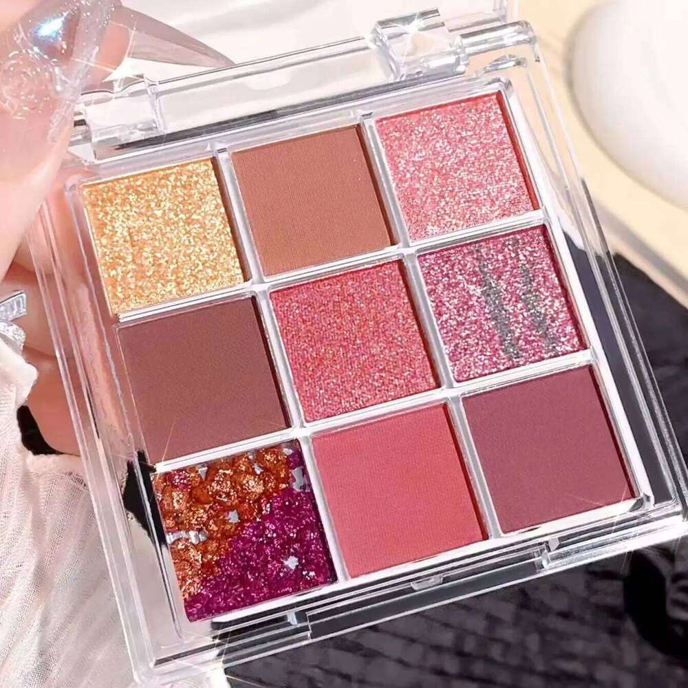 Summer 9 color eyeshadow palette: Orange brown, pink and gold, matte shimmer effect, lasting makeup, keep glitter rose Eyeshadow free shipping
