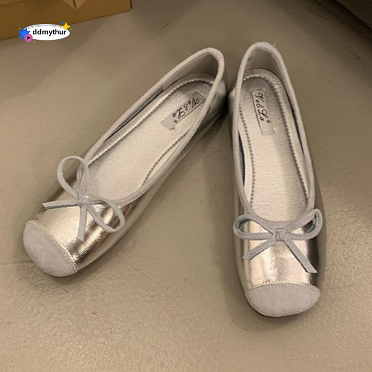 Elegant Flat Evening French Style Small Red Single Women's 2025 Spring Autumn Soft Sole Silver Ballet Shoes ddmythur