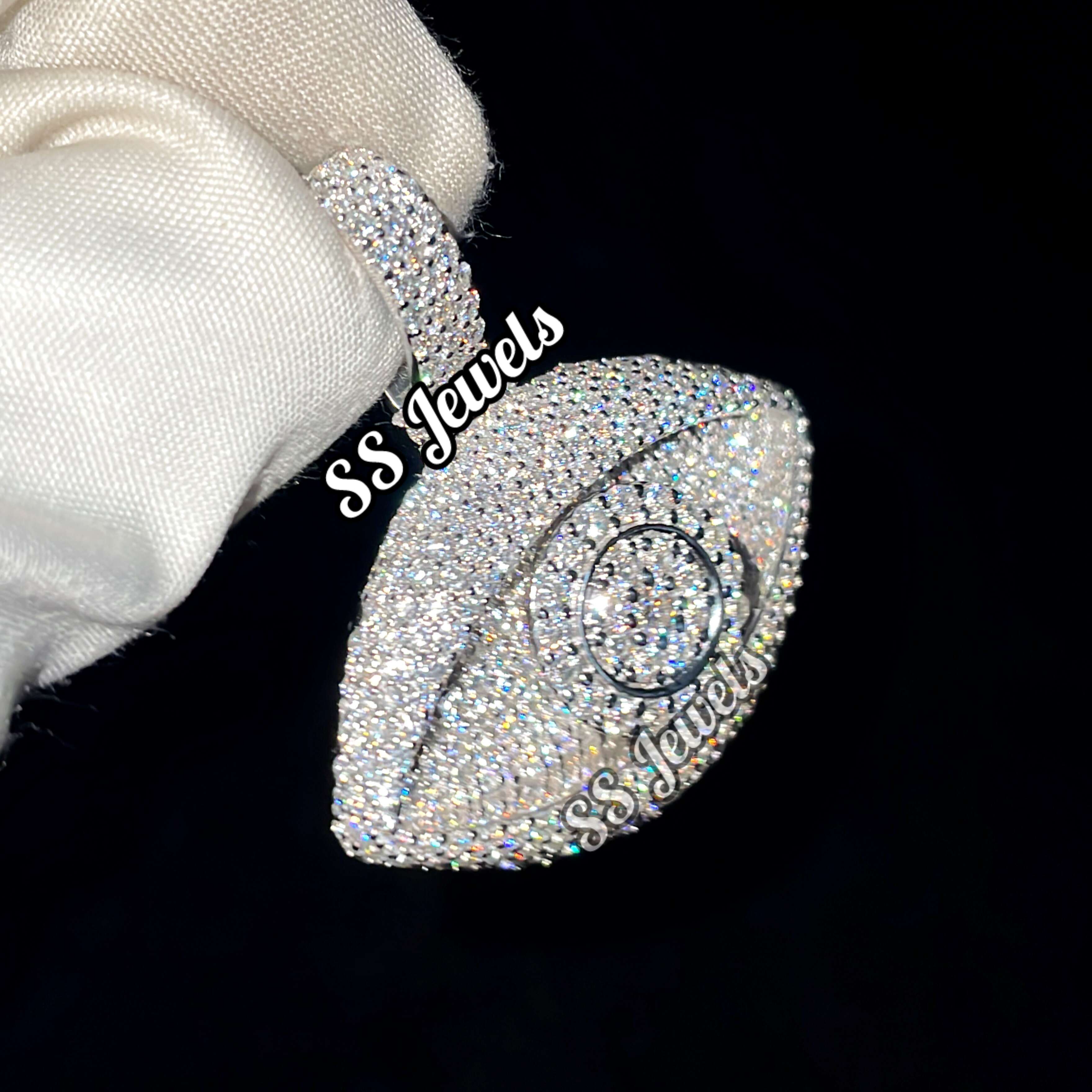 Custom Hamza Pendant with Real VVS1 Moissanite Diamond 925 Silver Religious Charm for Men Hip Hop Rapper Style