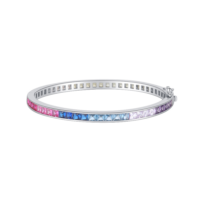 Chic Womans Bangle Made from High-Quality S925 Alloy With Simulated Precious Stones Displaying a Stunning Ombre Effect