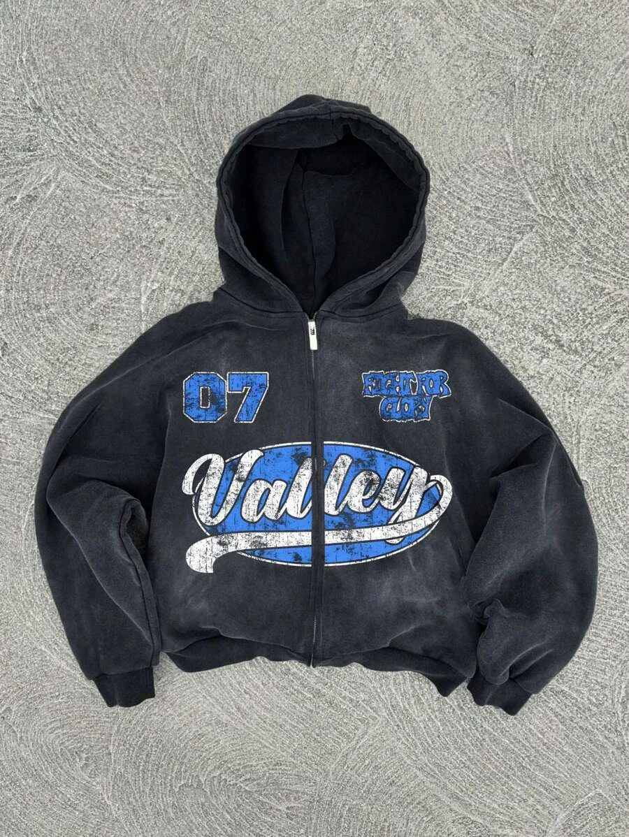 Y2K American hip-hop personality pattern print hoodie men clothing streetwear Harajuku jacket gothic casual Zip Up hoodies 250610