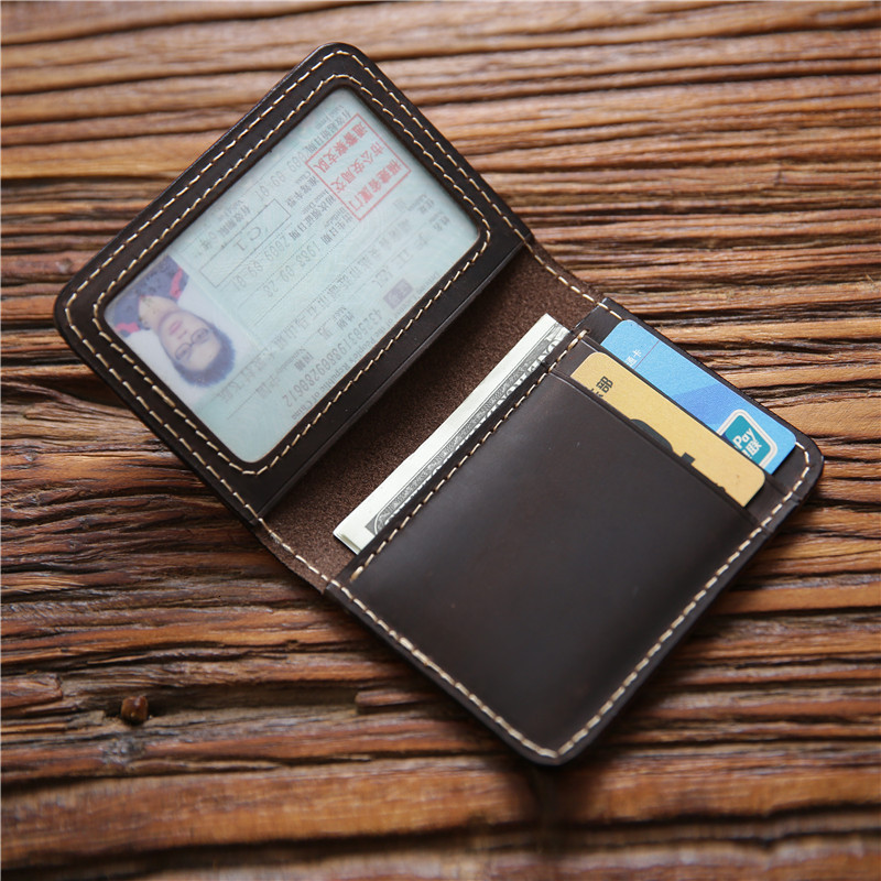 Retro Crazy Horse Leather Cards Cases Mens Cowhide Credit Card Holder Wallet Handmade Ultra-thin Slim Drivers License ID Cover 250208