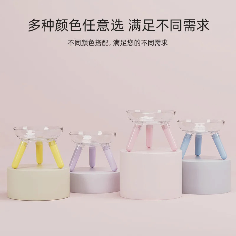 Ins Glass Cat Dog Bowl Increased Height To Protect Neck Drinking Water Large Diameter Luxurious Transparent Pet Feeding Bowl 250612